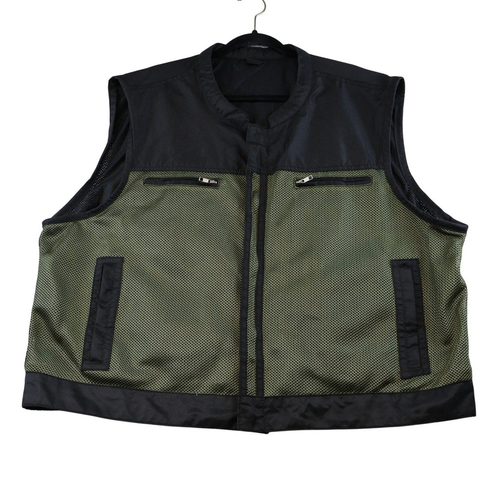 First Manufacturing Mens 5X Moto Mesh Vest Green Black Zipper Snap Front Utility